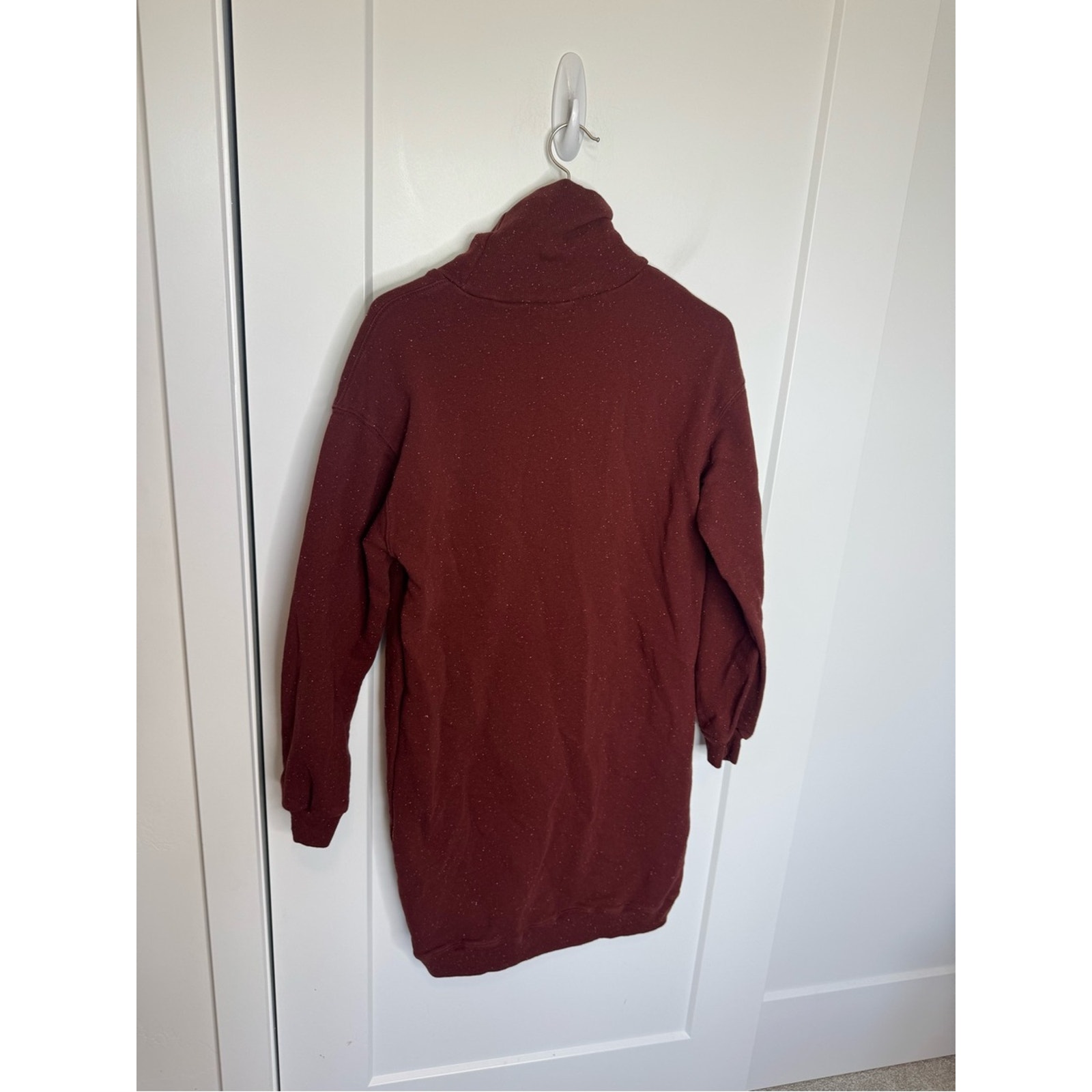 Twothirds Flecked Burgundy Red Turtleneck Mini Dress Sweatshirt Size Small — image 5 of 5